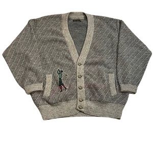 Vintage Geiger Cardigan Knit Sweater Golf Man Grey